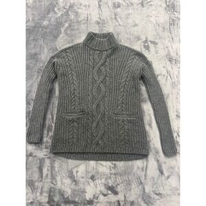 Abercrombie & Fitch Cable Knit Turtleneck Sweater Women XS Grey Mock Neck Pocket